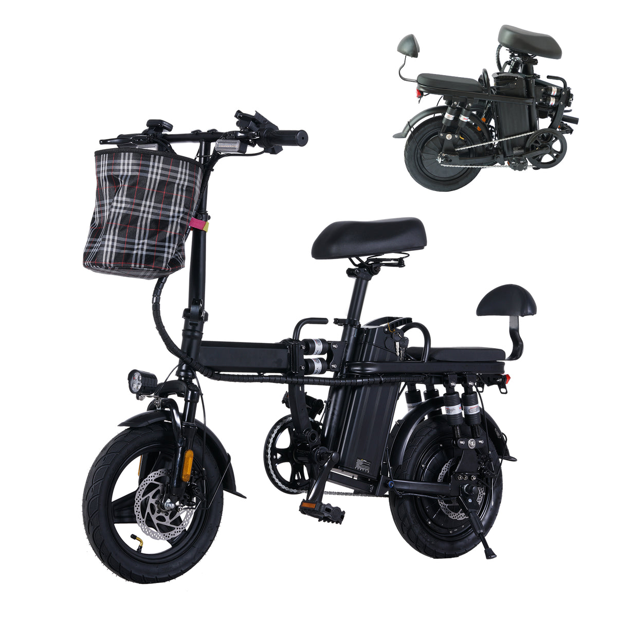 Adult electric bicycle peak 500W,23MPH maximum speed folding electric bicycle, 14-inch mini electric bicycle pedal assist, 32 ° uphill shock absorber electric bicycle, 48V20AH detachable battery, top 50-mile PAS range