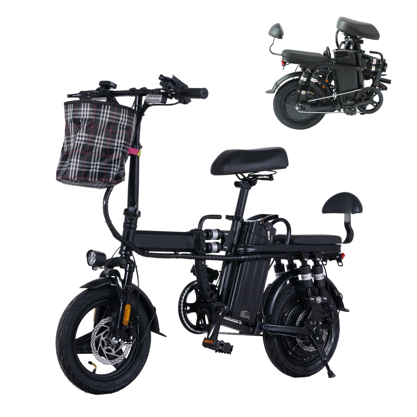 Adult electric bicycle peak 500W,23MPH maximum speed folding electric bicycle, 14-inch mini electric bicycle pedal assist, 32 ° uphill shock absorber electric bicycle, 48V20AH detachable battery, top 50-mile PAS range