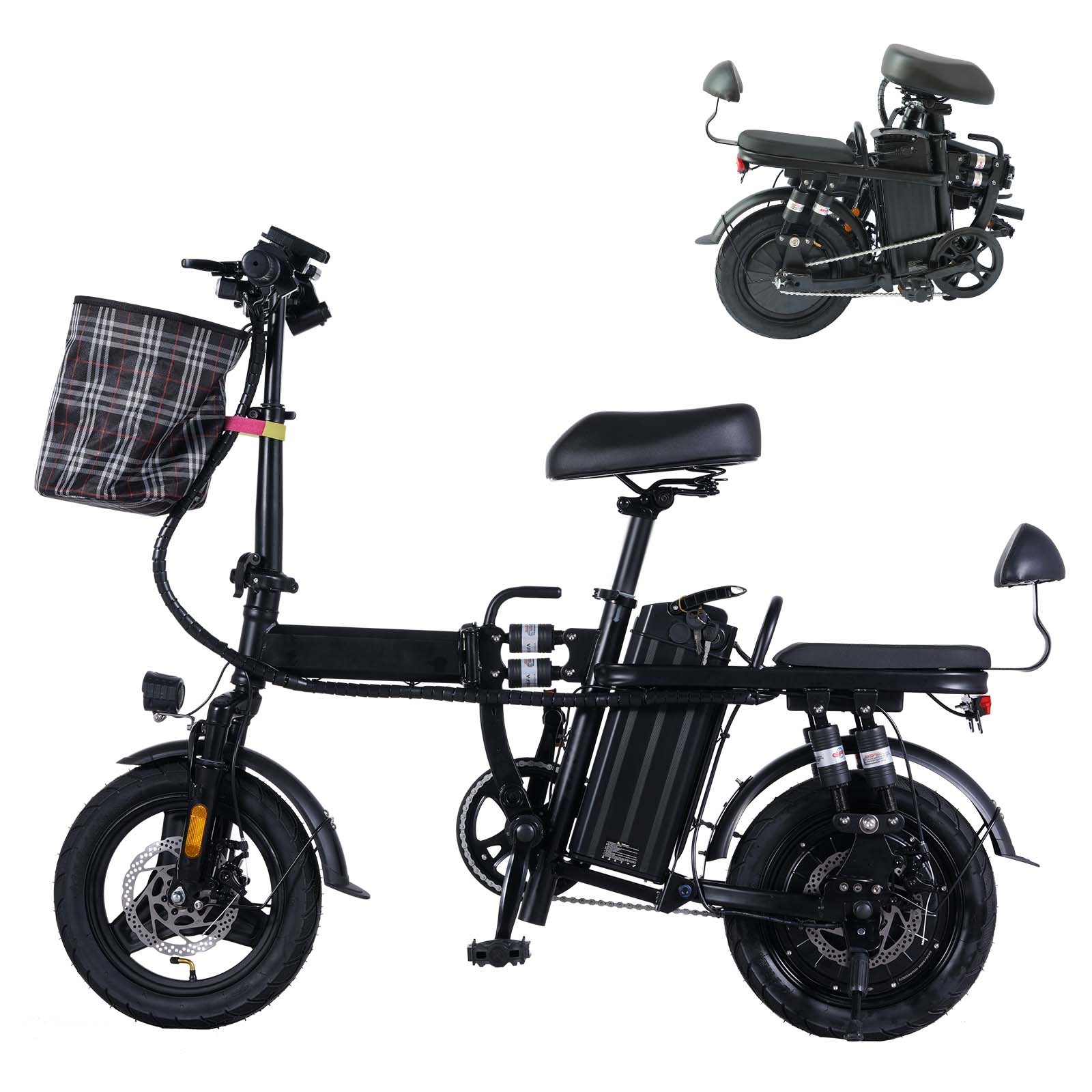 Adult electric bicycle peak 500W,23MPH maximum speed folding electric bicycle, 14-inch mini electric bicycle pedal assist, 32 ° uphill shock absorber electric bicycle, 48V20AH detachable battery, top 50-mile PAS range