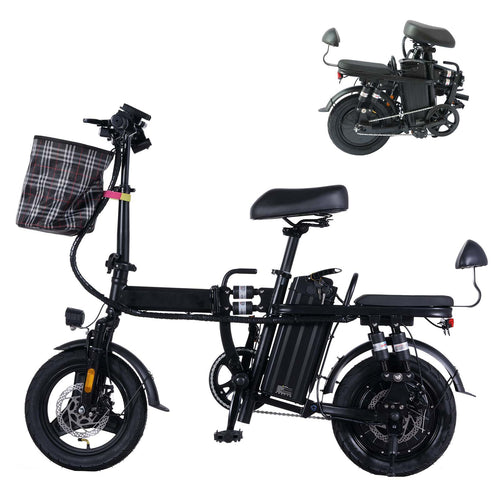 Adult electric bicycle peak 500W,23MPH maximum speed folding electric bicycle, 14-inch mini electric bicycle pedal assist, 32 ° uphill shock absorber electric bicycle, 48V20AH detachable battery, top 50-mile PAS range
