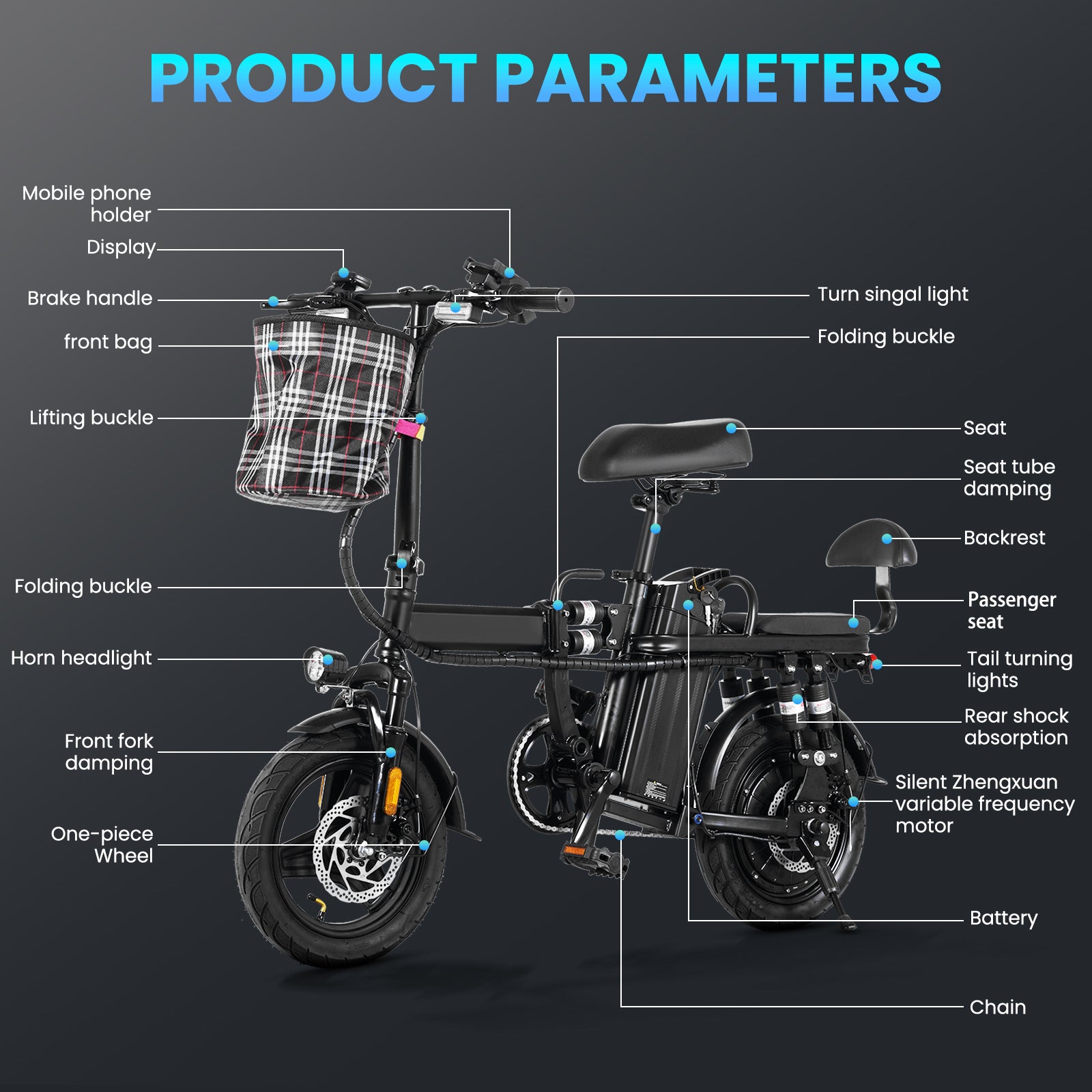 Adult electric bicycle peak 500W,23MPH maximum speed folding electric bicycle, 14-inch mini electric bicycle pedal assist, 32 ° uphill shock absorber electric bicycle, 48V20AH detachable battery, top 50-mile PAS range